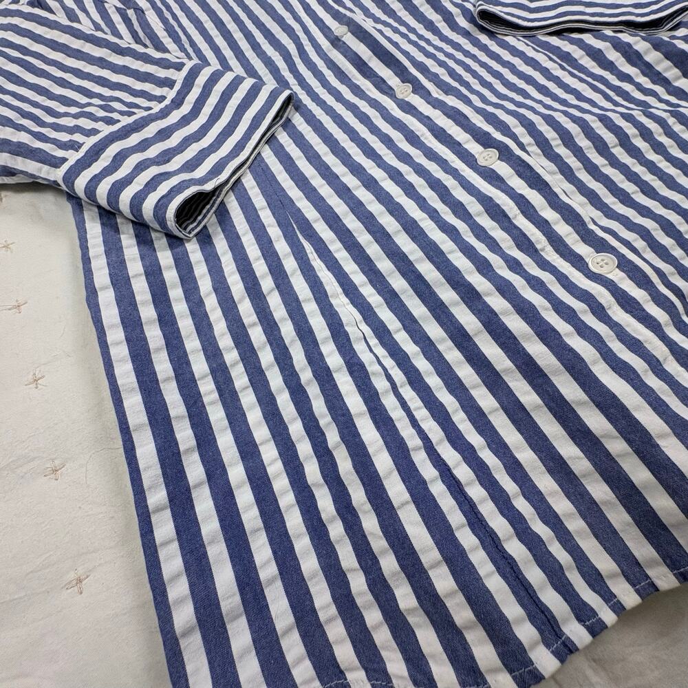 Lafayette 148 Seersucker Blouse Women's 6 Blue White - Picture 3 of 9